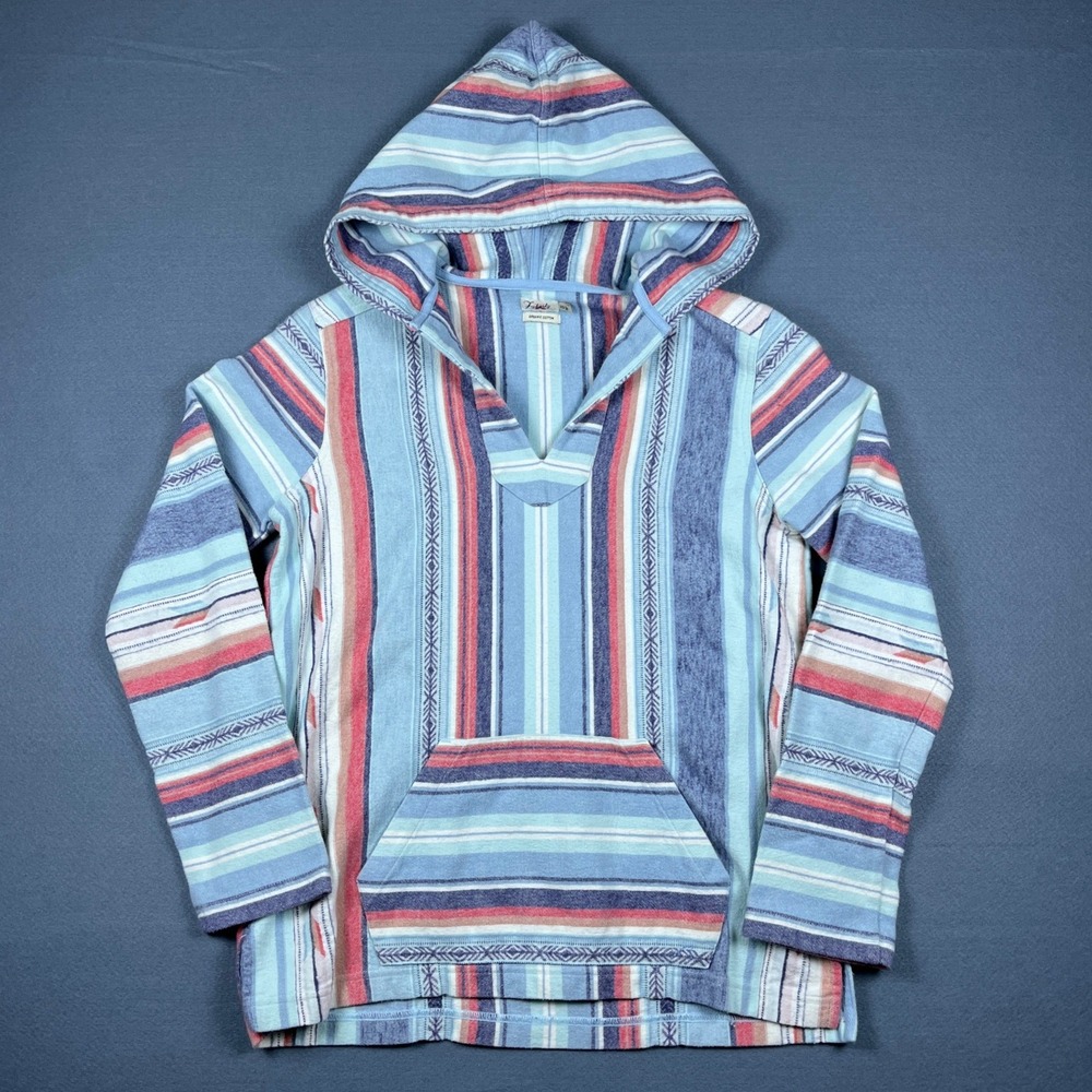 Faherty Women Blue Striped Organic Cotton Baja Poncho Hoodie WOC0002-SRP XS